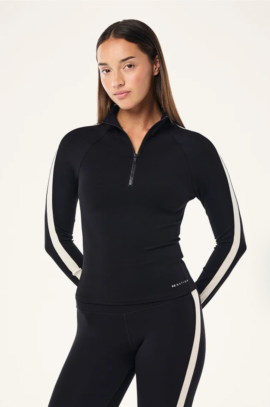 P.E. NIGHTFALL QUARTER ZIP LONG SLEEVE TOP IN BLACK & CLOUD