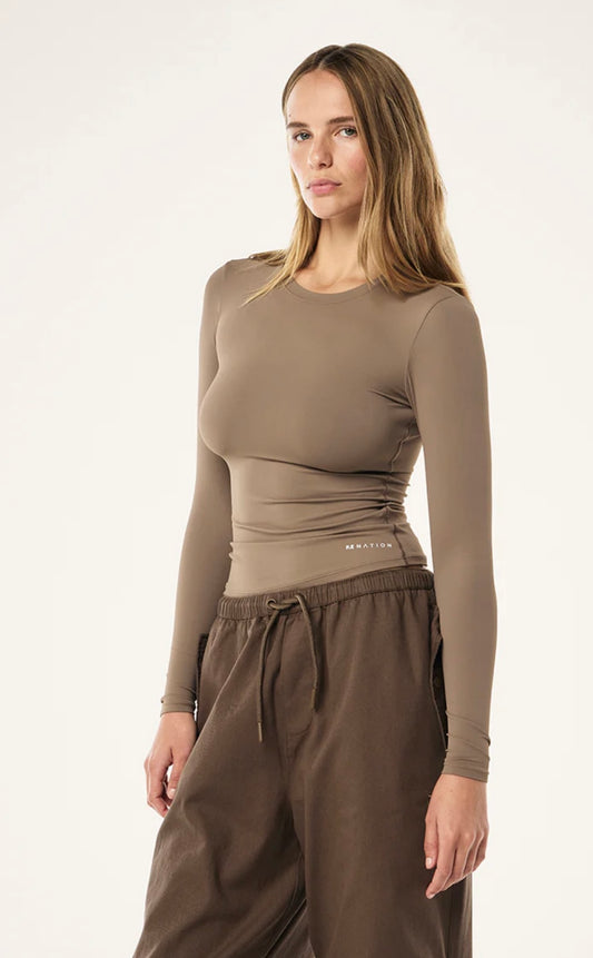 P.E. NATION FOUNDATION LONG SLEEVE TOP IN WALNUT