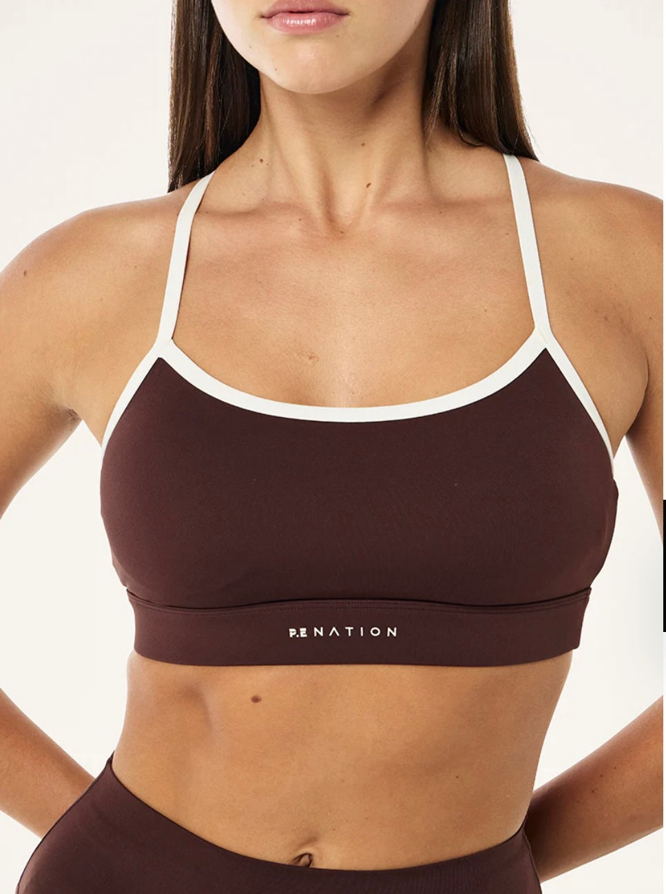 P.E. NATION SIGNATURE SPORTS BRA IN MAHOGANY