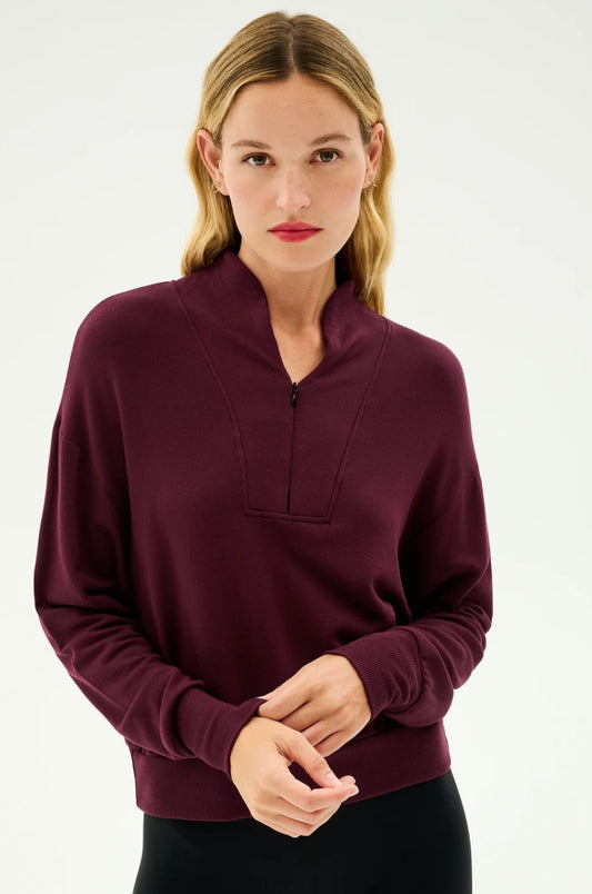 SPLITS59 BIRDIE FLEECE HALF ZIP IN DARK CHERRY