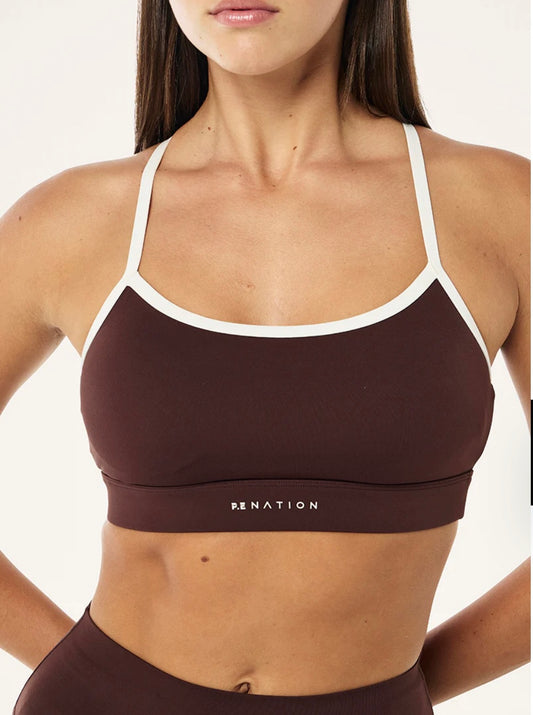 P.E. NATION SIGNATURE SPORTS BRA IN MAHOGANY
