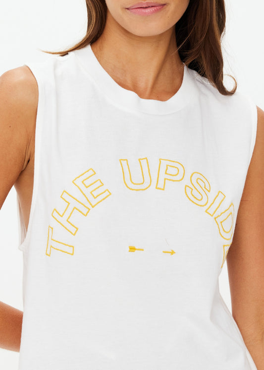 THE UPSIDE DAWSON LOGO TANK TOP IN WHITE