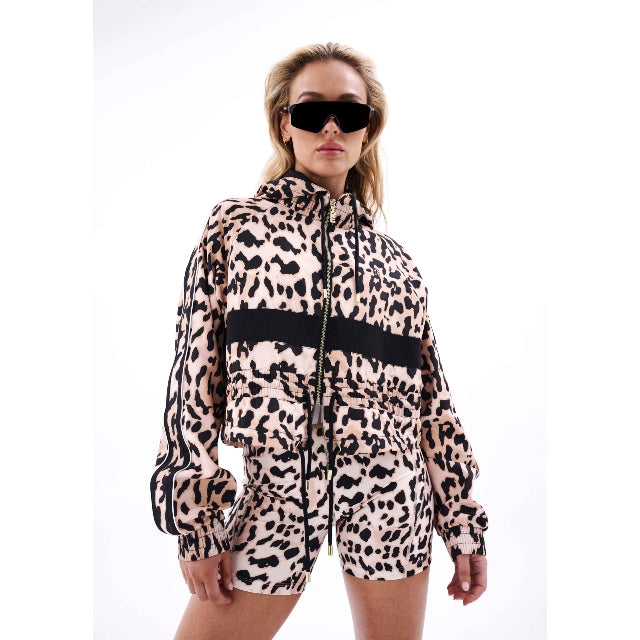 P.E. NATION CROPPED MAN DOWN JACKET IN ANIMAL PRINT